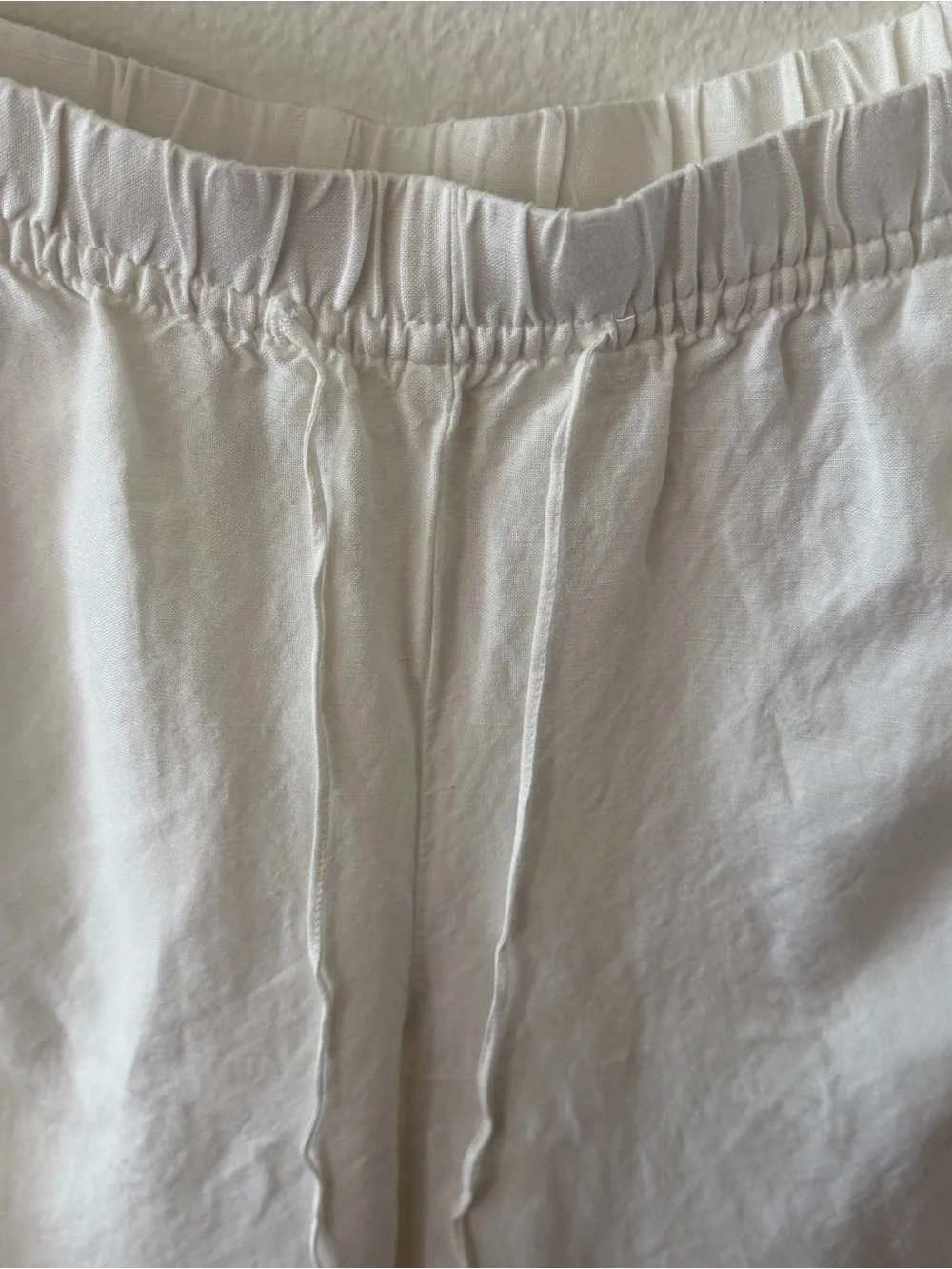 H&M Linen Blend White Pants Size L Drawstring Relaxed Fit